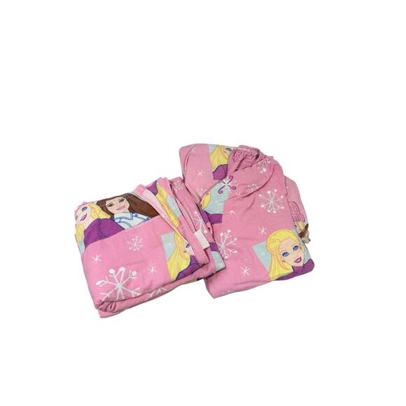 Vintage (2001) Pink Barbie Snowflake Twin Flat Sheet and Fitted Bedding - Picture 1 of 4